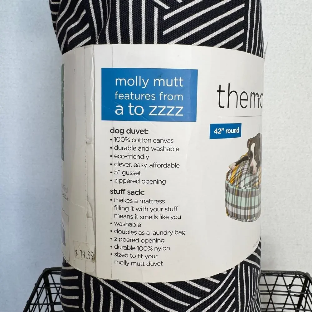 Molly Mutt Rough Gem 42” Round Dog Bed Duvet + Stuff Sack Navy White New